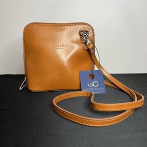 New Vera Pelle Giorgio Costa Small Brown Leather Cross Body Purse Bag Italian